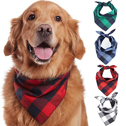 Product Cover Odi Style Buffalo Plaid Dog Bandana 4 Pack - Cotton Bandanas Handkerchiefs Scarfs Triangle Bibs Accessories for Small Medium Large Dogs Puppies Pets, Black and White, Red, Green, Blue and Navy Blue