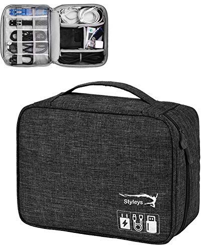 Product Cover Styleys Gadget Organizer Case, Portable Zippered Pouch for All Small Gadgets, HDD, Power Bank and Adapters, USB Cables (Black)