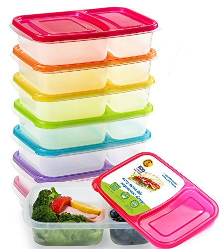 Product Cover Mealcon 7-2LUNCH 7 Pack Meal Prep Containers 2 Compartment Food Storage Reusable Plastic Bento Microwavable Lunch Boxes ONE SIZE 7pack, 2compartment