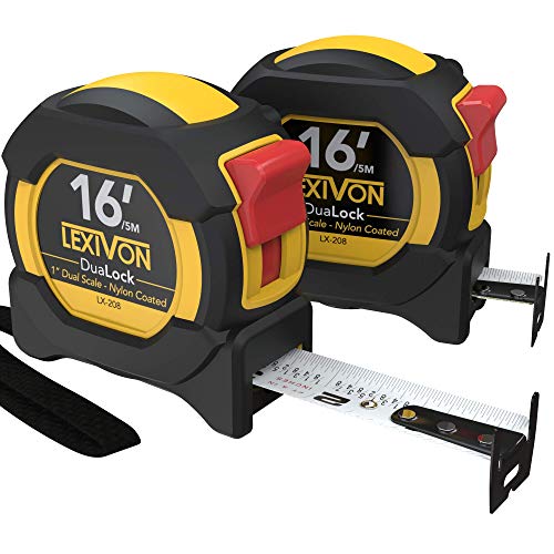 Product Cover LEXIVON [2-Pack] 16Ft/5m DuaLock Tape Measure | 1-Inch Wide Blade with Nylon Coating, Matt Finish White & Yellow Dual Sided Rule Print | Ft/Inch/Fractions/Metric (LX-208)