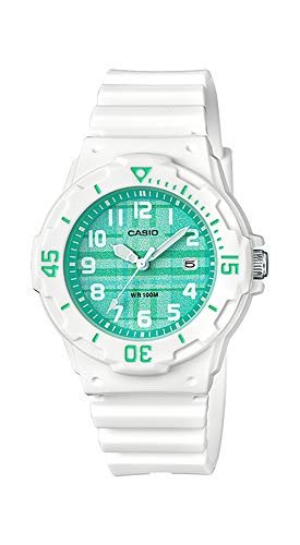 Product Cover Casio LRW200H-3CV Women's White Resin Band Plaid Green Dial Day Date Watch