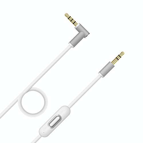 Product Cover Beats Replacement Audio Cable Cord Wire with in-line Microphone and Control for Beats by Dr Dre Headphones Solo Studio Pro Detox Wireless Mixr Executive Pill (White)