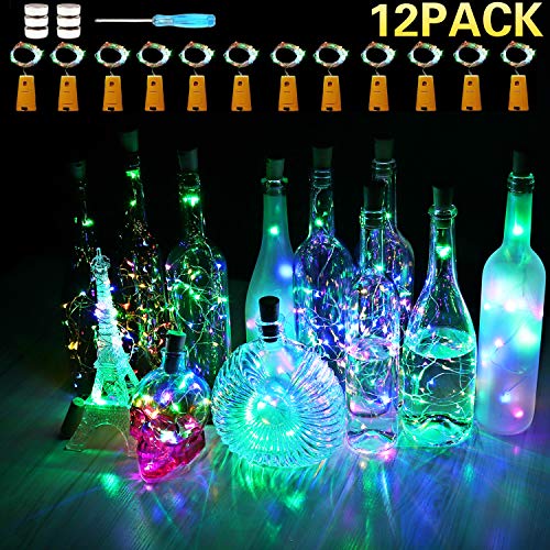 Product Cover CUUCOR 12 Pack Colorful Wine Bottle Lights with Cork, 7ft 20 LED Wine Cork Mini String Lights on Copper Wire,Battery Operated Starry Lights for DIY, Wedding, Party(Multi Color)