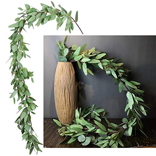 Product Cover DearHouse 5.5Ft Seeded Eucalyptus Garland, Artificial Vines Faux Eucalyptus Leaves Table Garland Artificial Eucalyptus Garland Greenery Wedding Backdrop Arch Wall Decor