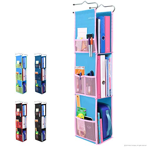 Product Cover 3 Shelf Hanging Locker Organizer for School, Gym, Work, Storage - Upgraded | Abra Company | Eco-Friendly Fabric Healthy for Children | Adjustable School Locker Shelf from 3 to 2 Shelves (Blue/Pink)