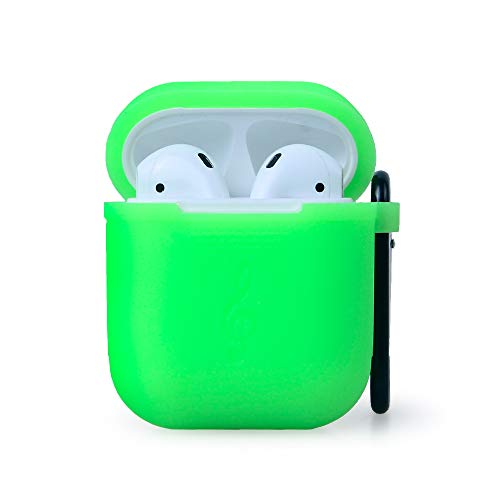 Product Cover Waterproof Protective Silicone Case Cover Skin with Keychain for Apple Airpods Charging Case (Green)