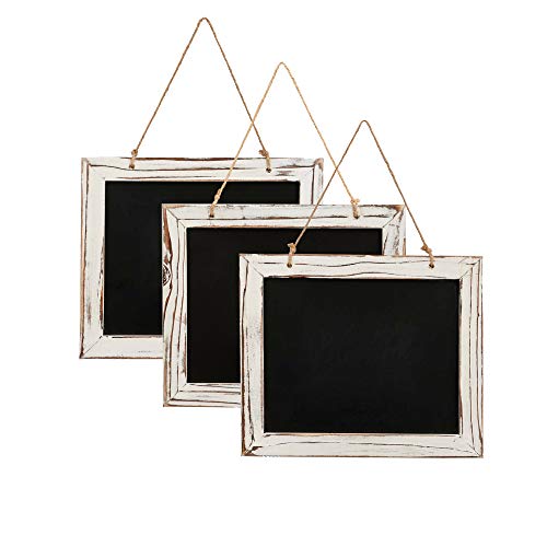Product Cover KAAL 3 Vintage Kitchen Decorative Chalkboards with Antique White Pine Wood Frame and Hanging String for Kitchen Wall Decor and Wedding Signs and Restaurant Menus with Size of 8 inches x 9.5 inches