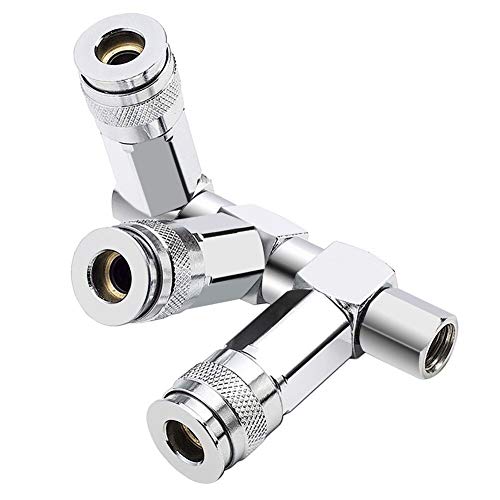 Product Cover Hromee Swivel Air Hose Splitter with 1/4 Inch Line Into 3 Universal Couplers (Fits AMT Style Plugs) 360 Degree Swivel Pneumatic Air Manifold Industrial Compressor Quick Connectors