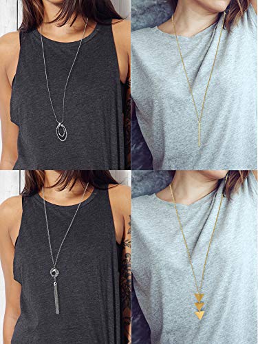 Product Cover Long Pendant Necklace Set, Layer Simple Bar Necklace Tassel Y Strands for Women (Style 1, 4 Pieces)