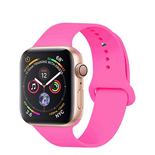 Product Cover YC YANCH Compatible with for Apple Watch Band 42mm 44mm, Soft Silicone Sport Band Replacement Wrist Strap Compatible with for iWatch Series 5/4/3/2/1, Nike+, Sport, Edition, S/M, Barpink