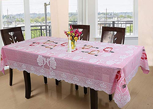 Product Cover Kuber Industries Floral Cotton 6 Seater Dinning Table Cover - Pink (CTKTC03518)