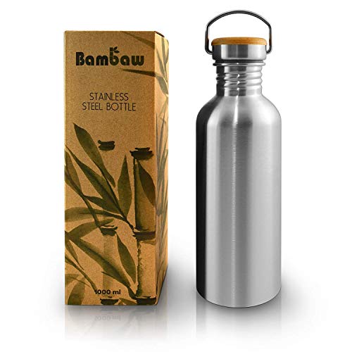Product Cover Bambaw Single Wall Stainless Steel Water Bottle | 1 Litre Water Bottle | Eco Friendly Reusable Bottle | Campfire Proof | Plastic Free and Leakproof Metal Water Bottle | 34 oz Eco Water Bottle