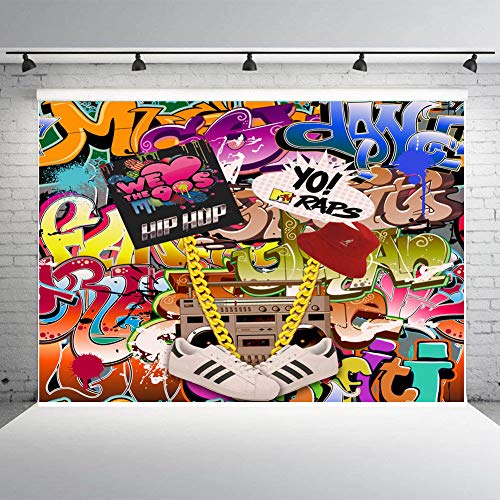 Product Cover Fanghui We Love The 90s Party Decor Photography Background Hip Hop Graffiti Style Photo Backdrops Studio Props Banner Vinyl 7x5ft