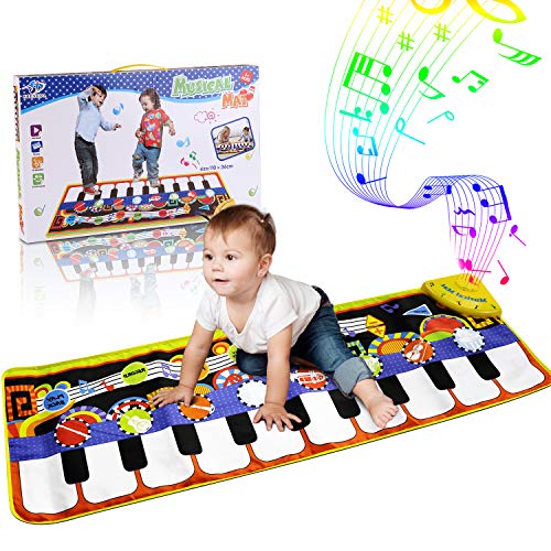 Product Cover RenFox Kids Musical Mats, Music Piano Keyboard Dance Floor Mat Carpet Animal Blanket Touch Playmat Early Education Toys for Baby Girls Boys(43.3x14.2in)