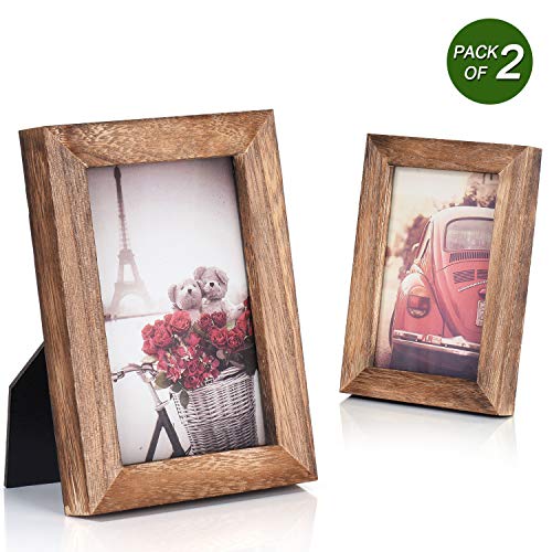 Product Cover Emfogo 4x6 Picture Frame Photo Display for Tabletop Display Wall Mount Solid Wood High Definition Glass Photo Frame Pack of 2