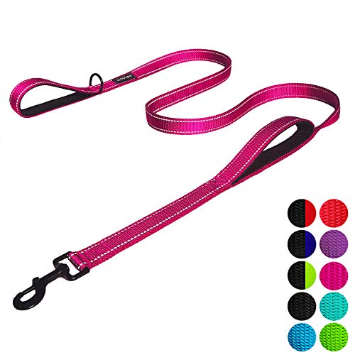 Product Cover Dog Leash 6ft Long - Traffic Padded Two Handle - Heavy Duty - Double Handles Lead for Training Control - 2 Handle Leashes for Large Dogs or Medium Dogs - Reflective Pet Leash Dual Handle (Pink)
