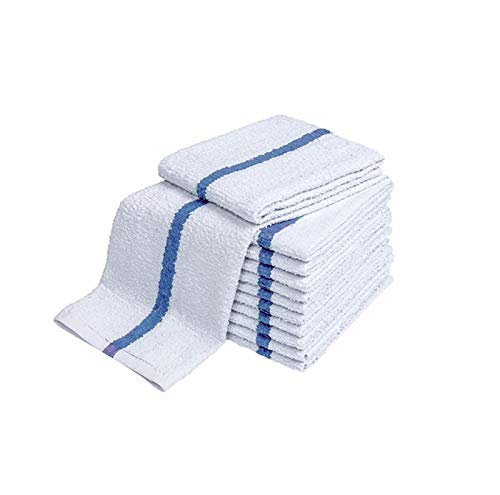 Product Cover 28oz Bar Mop Towels 16x19, 100% Cotton, Commercial Grade Professional Kitchen/Restaurant BarMop Towels (Blue Stripe-24 Pack)
