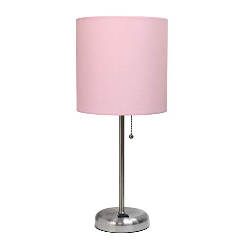Product Cover Limelights LT2024-LPK Stick Lamp with Charging Outlet and Fabric Shade, Light Pink