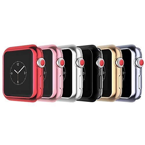 Product Cover Tech Express 6 Chrome Bumpers for Apple Watch (iWatch Cover) Protective Case Shockproof Ultra Thin Rugged Flexible Rose Gold, Gold, Black, Silver, Red, Gray [TPU Gel] Lot of 6 Chrome (44mm)
