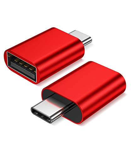 Product Cover JSAUX USB-C to USB A 3.0 Adapter 2-Pack, [Side-by-Side Use] Aluminum Thunderbolt 3 Type C Adapter Compatible with MacBook Pro 2018/2017, MacBook Air 2018,Dell XPS, Galaxy S10 S9 S8 Note 9,Pixel(Red)