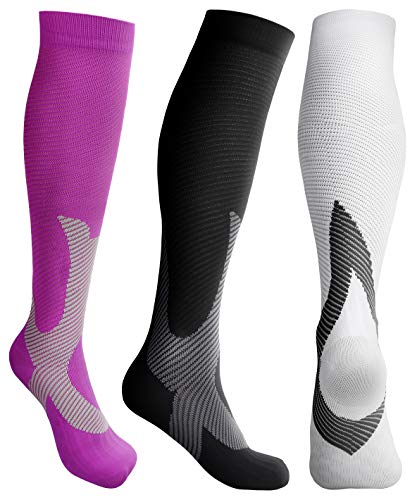 Product Cover Compression Socks Women Athletic Socks for Run, Basketball, Soccer, Travel, Flight, Sports, 20-30 mmHg, 3 Pack, L/XL