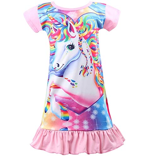 Product Cover Nidoul Kid Girls Nightgown Night Dress Unicorn Rainbow Princess Pajamas Sleepwear Nightie