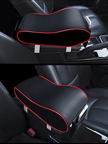 Product Cover PegasusPremium 3D PU Leather Breathable Memory Foam Car Centre Console Armrest Cushion with Phone Pocket for All Cars (Black-Red)