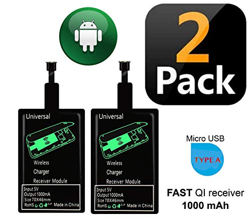 Product Cover 2 Pack of qi Receivers Type A for Samsung Galaxy J7, J3, J6, S5, LG V10, LG Stylo 2, 3, Plus, qi Wireless Adapter, Wireless Charging Receiver, QI Receiver Adapter Samsung, Qi Adapter Samsung Galaxy J7