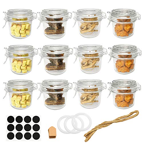 Product Cover Folinstall 12 Pcs 8 oz (250ml) Glass Jars with Airtight Lids, Small Mason Jars With Hinged Lids for Herbs, Spices, Art. Extra 3 Replacement Silicone Gaskets, Chalkboard Labels and Tag Strings Included