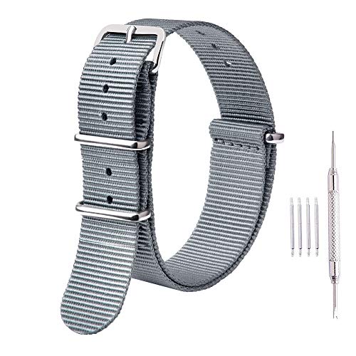 Product Cover Ritche Premium NATO Strap 18mm 20mm 22mm Nylon Replacement Watch Band for Men Women (Gray, 22mm)