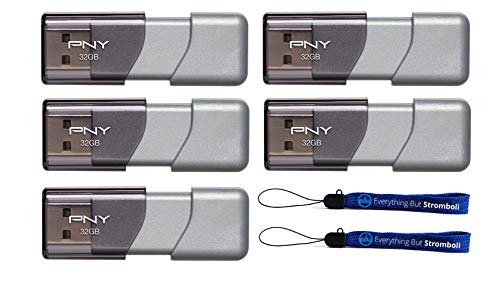 Product Cover PNY 32GB USB 3.0 Flash Drive Elite Turbo Attache 3 (Five Pack) Model P-FD32GTBOP-GE Bundle with (2) Everything But Stromboli Lanyard