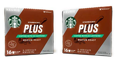 Product Cover Starbucks PLUS Coffee Medium Roast K Cups - 32 K Cups Total - Coffee with 2x the caffeine - Made With Arabica Coffee (Starbucks PLUS Medium Roast, 32 K Cups)