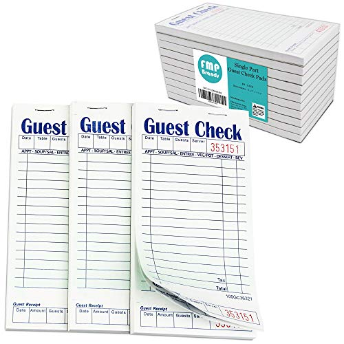 Product Cover [10 Pads, 50 Sheets/Pad] Single Part Guest Checks Pad for Restaurants, Perforated 1 Part Green and White Check with Bottom Guest Receipt for Bars, Cafes and Restaurant Orders