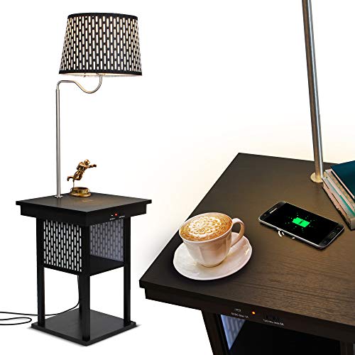Product Cover Brightech Madison w. Wireless Charging Station & USB port - Narrow Nightstand in Mid Century Modern Style with Built In LED Lamp - End Table & Attached Reading Light for Living Rooms - Classic Black