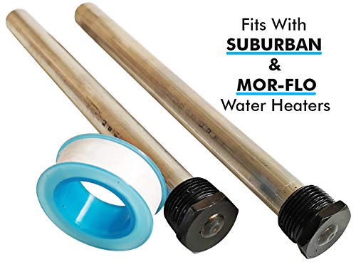 Product Cover RV Water Heater Magnesium Anode Rod Set - 2-Piece Kit Water Heater Anode Rods with PTFE Tape - Compatible with Suburban and Mor-Flo Water Heater Tanks - 9.25