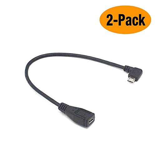 Product Cover Micro USB Extension Cable, 2-Pack 90 Degree Micro-B Male to Female Extension Cable, Data Transferring Cable Suitable for Samsung, HTC, Huawei, Sony and More