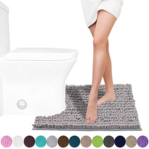Product Cover Yimobra Luxury Shaggy Toilet Bath Mat U-Shaped Contour Rugs for Bathroom, Soft and Comfortable, Maximum Absorbent, Dry Quickly, Non-Slip, Machine-Washable, 24.4 X 20.4 Inches, Gray