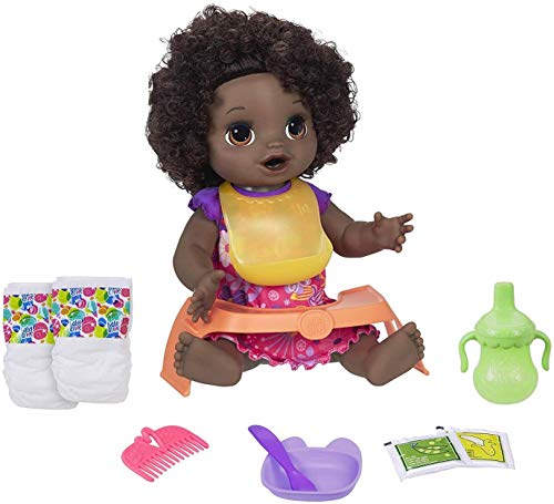 Product Cover Baby Alive Happy Hungry Baby Black Curly Hair Doll, Makes 50+ Sounds & Phrases, Eats & Poops, Drinks & Wets, for Kids Age 3 & Up