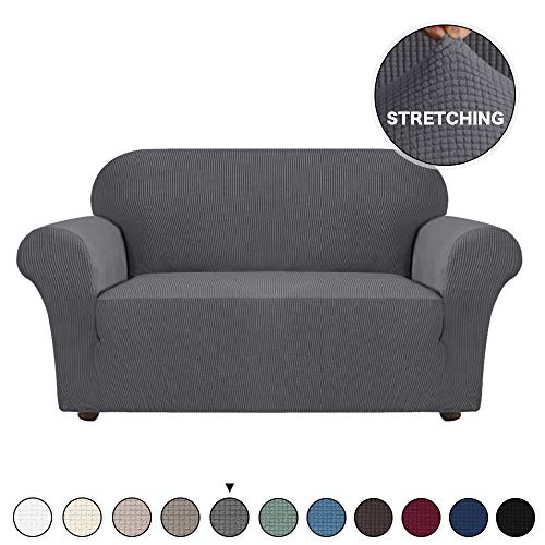 Product Cover Turquoize Stretch Sofa Slipcover Sofa Cover Furniture Sofa Protector with Elastic Bottom Spandex 1 Piece Couch Covers Anti-Slip Furniture Protector Perfect for Pets,Kids,Children,Dog (Loveseat, Gray)
