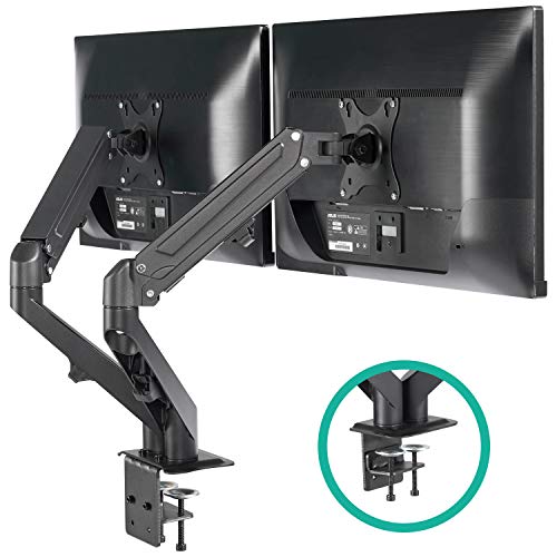 Product Cover EleTab Dual Arm Monitor Stand - Height Adjustable Gas Spring Monitor Desk Mount with C Clamp Mounting Base for 2 Computer Screens 17 to 27 inches - Each Arm Holds up to 14.3 lbs