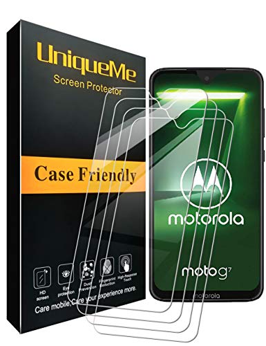 Product Cover [3 Pack] UniqueMe Compatible with Motorola Moto G7 / Moto G7 Plus Screen Protector,[Japan Tempered Glass] 9H Hardness