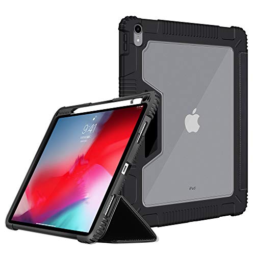 Product Cover Bigphilo [SPA Series] Clear Case for iPad Pro 11 inch (2018), Vegan Leather iPad Pro 11 Case [Pencil Holder] [Apple Pencil Charging Supported], Heavy Duty Protective Cover for 11-inch iPad Pro, Black