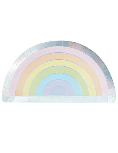 Product Cover Ginger Ray Pastel Rainbow Shaped Foiled Paper Party Plates - 8 Pack - Pastel Party