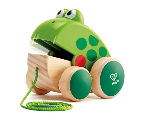 Product Cover Hape Frog Pull-Along | Wooden Frog Fly Eating Pull Toddler Toy, Bright Colors