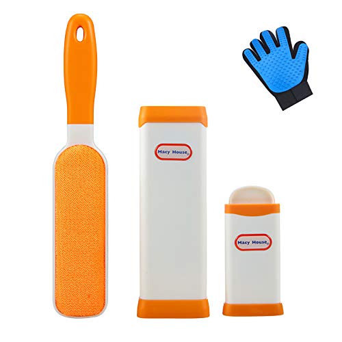 Product Cover Macy Pet Hair Remover Brush - Fur & Lint Removal Brush with Self-Cleaning Base - Dog & Cat Hair Remover for Furniture, Couch, Carpet, Bed, Car Seat, Clothing - Animal Fur & Dust Removal Tool(Orange)