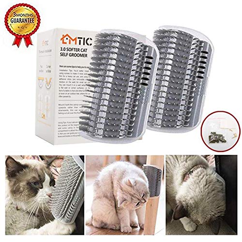 Product Cover Cat Self Groomer, Wall Corner Massage Comb,Cat Corner Groomer Brush with Catnip,Perfect Massager Tool for Cats with Long and Short Fur- Grey(2PCS)