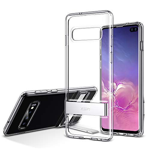Product Cover ESR Metal Kickstand Case Compatible with The Samsung Galaxy S10 Plus, [Vertical and Horizontal Stand] [Reinforced Drop Protection] Flexible TPU Soft Back for The Galaxy S10 Plus, Clear