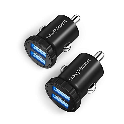 Product Cover Car Charger [2-Pack] RAVPower 24W 4.8A Mini Dual USB Car Adapter, Compatible with iPhone 11 Pro Max XS Max XR X 8 7 Plus, Ipad Pro Air Mini and Galaxy S9 S8 Plus, Edge Note Series and More (Black)