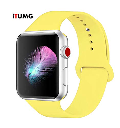 Product Cover Threenine for Watch Band 38/40mm 42/44mm, Soft Silicone Watch Strap Replacement Sport Band Compatible with Watch Band Series 5/4/3/2/1 Sport & Edition (Pollen Yellow, 40mm/38mm-SM)