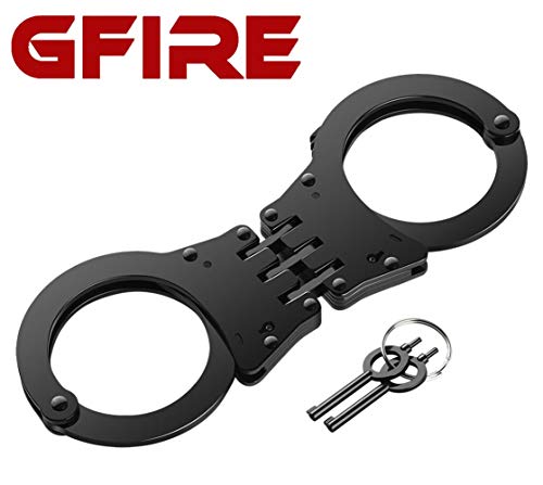 Product Cover GFIRE Police Handcuffs Real Professional Grade Hinged Heavy Duty Double Lock Handcuffs in Black Metal Perfect for Security Guards, Law Enforcement and Concerned Citizens